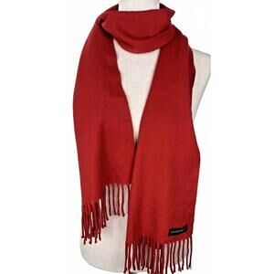 Lands End Bright Red Soft Brushed Warm Winter Scarf Wrap Long Rectangle Fringe